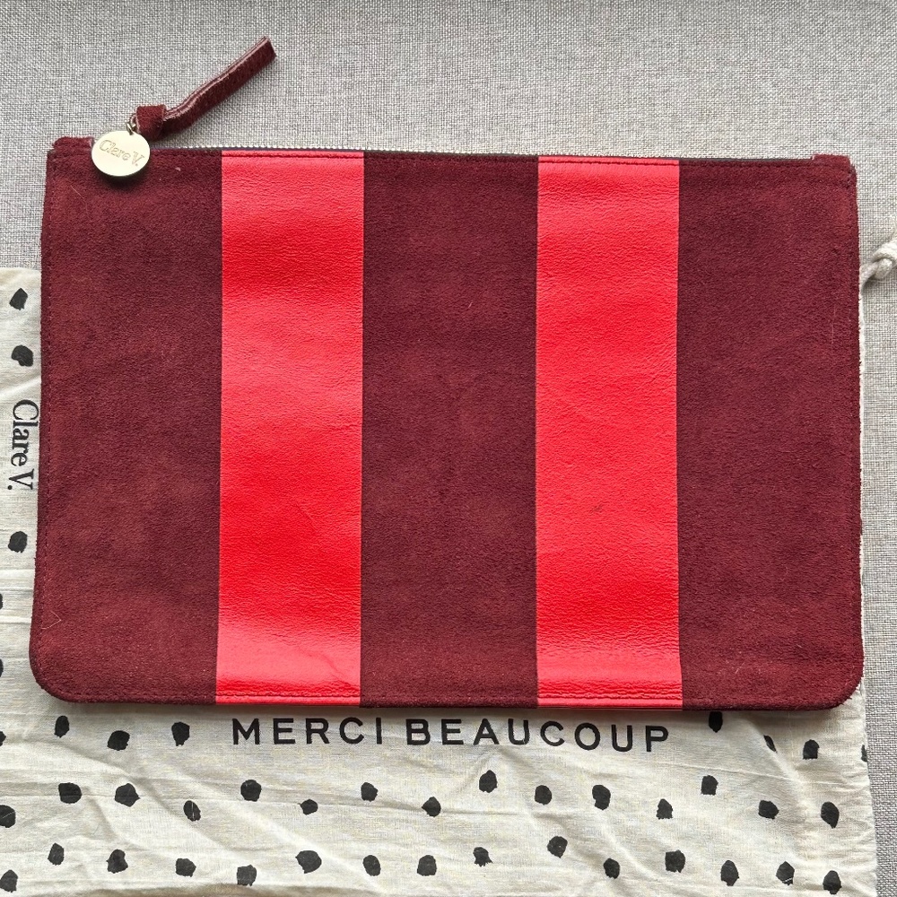 Clare V Burgundy Suede Flat Clutch